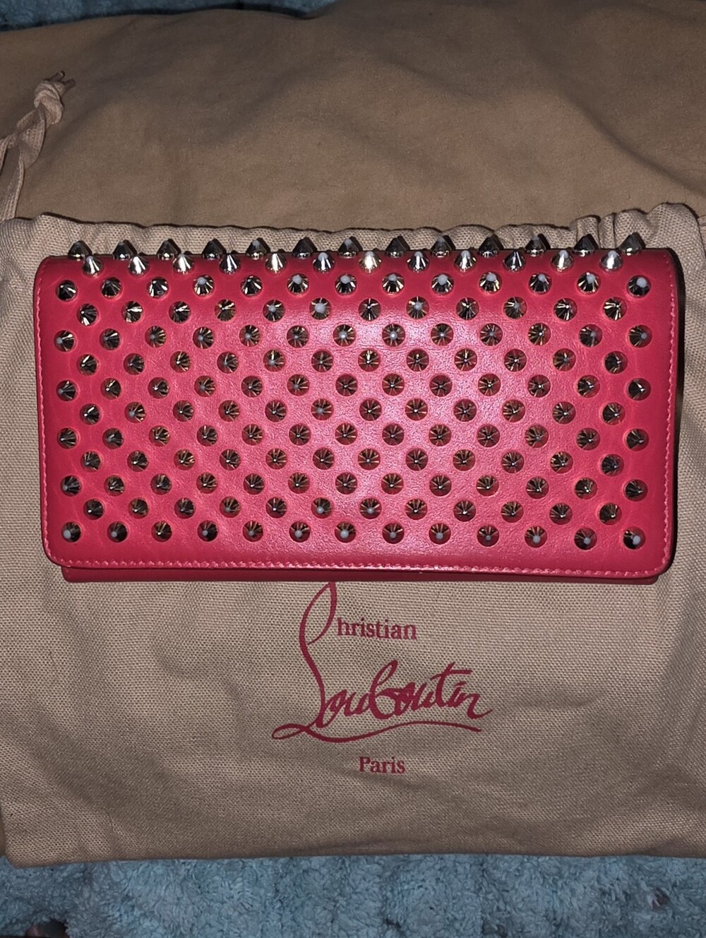 Christian Louboutin Macaron Spiked Continental Wallet With Clutch Strap - Picture 14 of 15